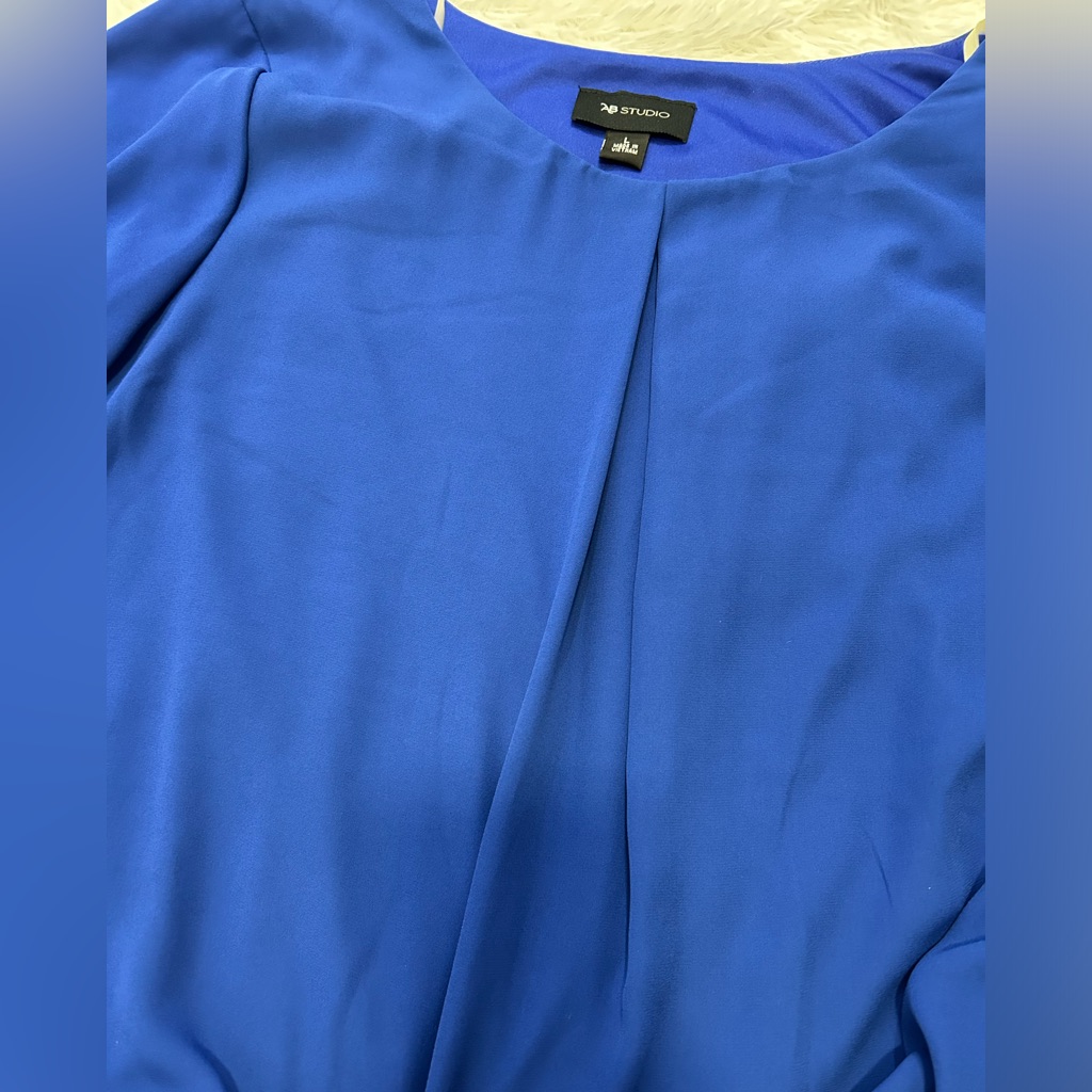Ab Studio Women’s Scoop Neck Blouse Bell Sleeves Wovens Cobalt Blue Large New — image 7 of 8